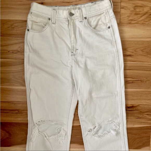 Madewell × Where I Was From straight leg cropped jean white distressed knees 27 - Picture 3 of 6